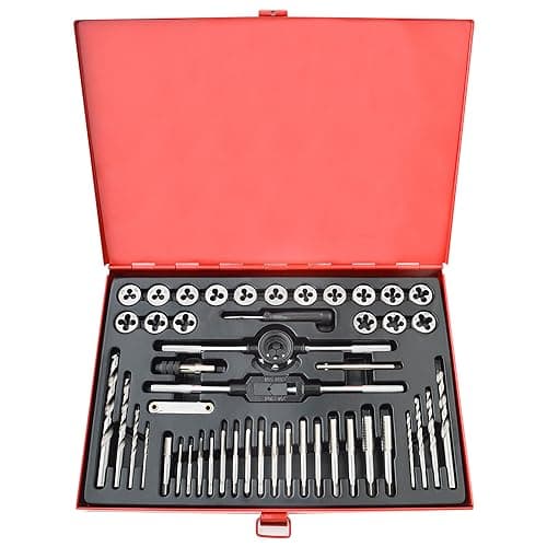 Image of Gunpla 48pcs Tap and Dies Set Metric Heavy Duty Tungsten Alloy Steel Screw Threads Cutting Tools Taper Drill Threading Kit with Red Metal Storage Case