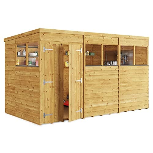 Image of BillyOh 12x6 Switch Pent Log Cabin Wooden Garden Shed | 28x28 Framing Garden Storage Shed with Customizable Doors & Windows, Overlap Cladded Walls, Green Mineral Roof Felt | Versatile Outdoor Storage