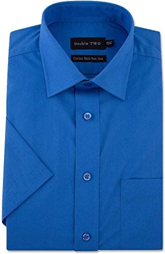 Image of Double TWO Mens Short Sleeved Non Iron Cotton Rich Shirts (4500) in Cobalt in 17