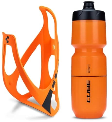 Image of Cube HPP Cage - Matt Orange & Flow Bottle - Orange, 750ml / Water Drink Flask Vessel Bidon Holder Mount Bracket Kit Lightweight Plastic Drinking Hydration Biking Bike Riding Frame Accessories