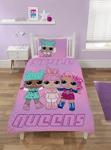 Image of L0L Single Duvet Cover Set – Reversible Kids Bedding – Soft Pollycotton Quilt Cover with Pillowcase – Perfect for Girls Bedroom – Official LOL Surprise Merchandise