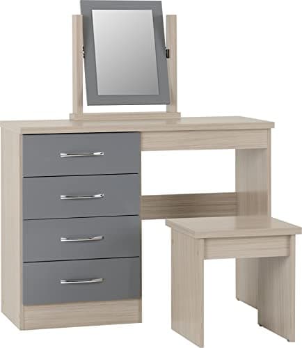 Image of Seconique Nevada Dressing Table Set in Grey Gloss/Light Oak Effect Veneer