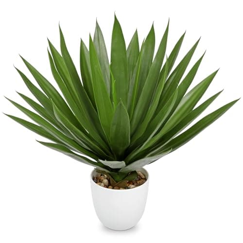 Image of Hollyone 16" Artificial Aloe Fake Potted Plant, Faux Aloe in White Pot Decorative Artificial Succulent for Home Decor, Living Room, Kitchen, Office Desk, Table, Bathroom Decorations