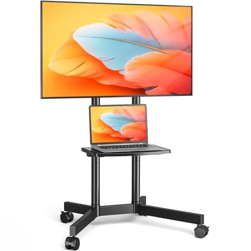Image of TVON Mobile TV Stand on Wheels for 32-75 Inch LCD LED Flat Panel Plasma TVs, Corner TV Floor Stand with Shelf Height Adjustable TV Trolley Max VESA 400x400mm up to 40 kg, Black