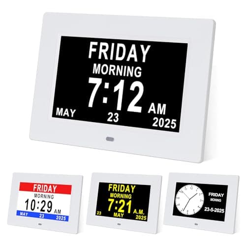 Image of TMCC Dementia Clock - 7 Inch Digital Day Calendar Clock with 12 Alarms, High Contrast Display, Full Spelling Date/Day/Month (Memory Loss/Seniors/Alzheimer's), Good Gifts for People with Dementia