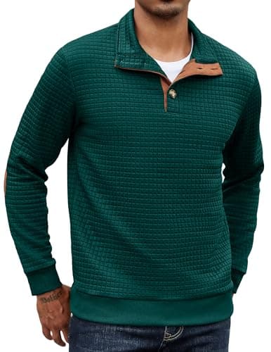 Image of COOFANDY Sweatshirts for Men Winter Pullover Stand Collar Sweatshirt Waffle Jumper Thermal Sweatshirts without Hood Green XL