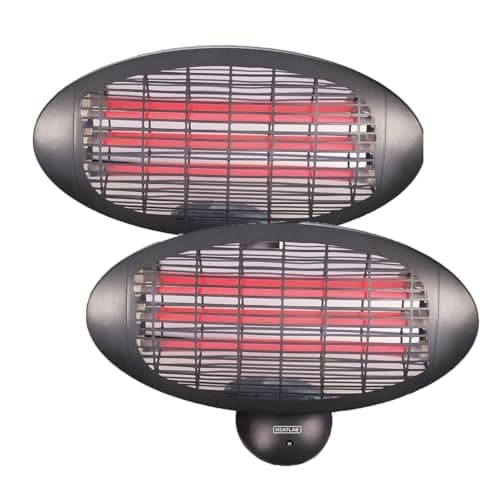 Image of Heatlab Twinpack 2kW Quartz Bulb Wall Mounted Electric Heater with Pull Cord Switch in Black