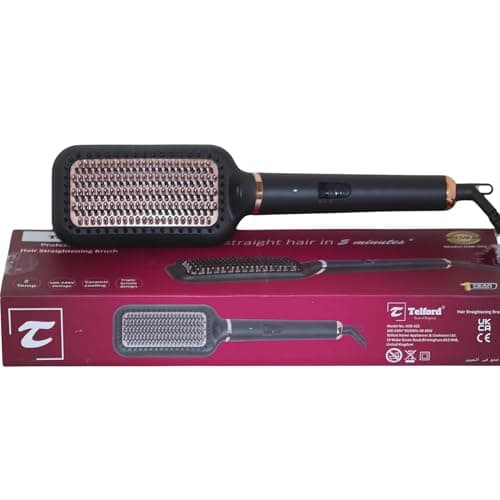 Image of Hair Straightener Brush UK, Anti-Scald, Fast Heating, 2 Temp Settings (180℃-210℃), Professional Salon at Home, Wider Comb for Even Straightening, Argan Oil Infused Ceramic Bristles by Telford