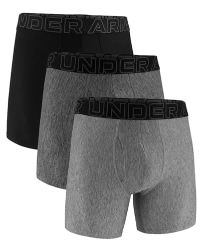 Image of Under Armour Men's Tech 6-inch Boxerjock 2-Pack Boxer Briefs, Steel Heather-Core 3 Pack, L (Pack of 3)