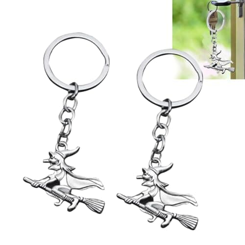 Image of JFangZHZH 2 pcs Key Ring Witch with Broom Handle Hanging Key Chain Backpack Hooks,Broomstick Charm Keyring Key Ring,Key Ring Witch with Broom Handle,for Theme Party