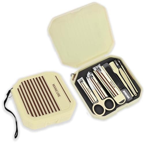 Image of Manicure Set, Nail Clipper Set, Travel Gifts for Women, 8 Pcs, Stainless Steel Nail Care Tools with Case for Travel & Home, Christmas Gifts, Mens Manicure Set (Creamy Yellow)