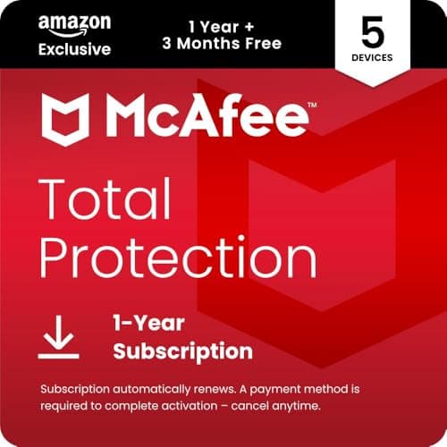 Image of McAfee Total Protection 5-Devices 2026 | Amazon Exclusive| 15-Months| Antivirus, VPN, Scam Protection, Identity Monitoring | 15-Months Subscription with Auto-Renewal | Digital download
