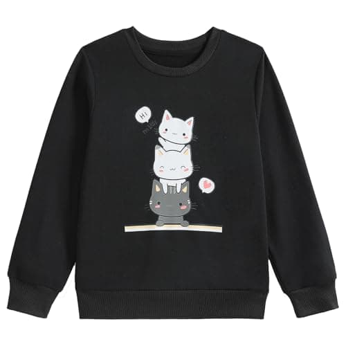 Image of Xumplo Girls Long Sleeve Jumper Clothes Tween Girl Black Cat Sweatshirt Teen Girl Crew Neck Casual Pullover Top Kids Clothing 8-10 Years