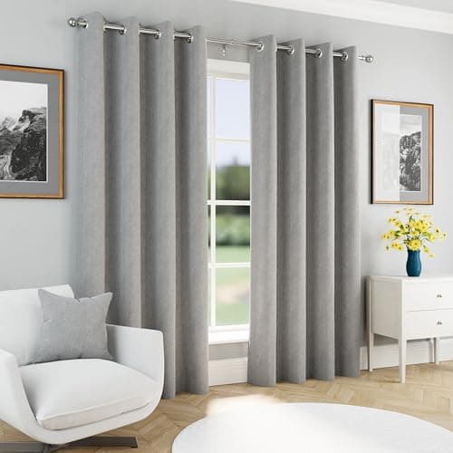 Image of Enhanced Living Chester Premium Herringbone 2 Tone Grey Blackout Curtains - 90x90 inch (229x229cm) - Jacquard Heavyweight Eyelet Curtains for Living Room - 2 x Curtain Panels