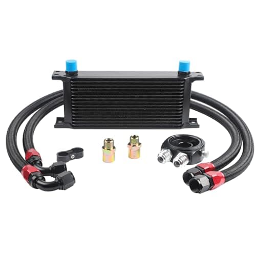 Image of Universal 16 Row Oil Cooler Kit, 10AN Transmission Engine Cooler Kit —Stacked Plate universal racing aluminum engine transmission oil cooler — Engine British Radiator Oil Cooler Condenser （black）