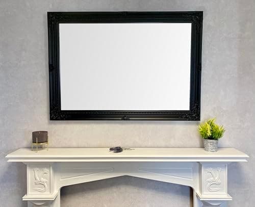 Image of DOWNTON INTERIORS UK Extra Large Antique Style Wall Mirror - Overall Size: 42 inches x 30 inches (107cm x 76cm) (Black)