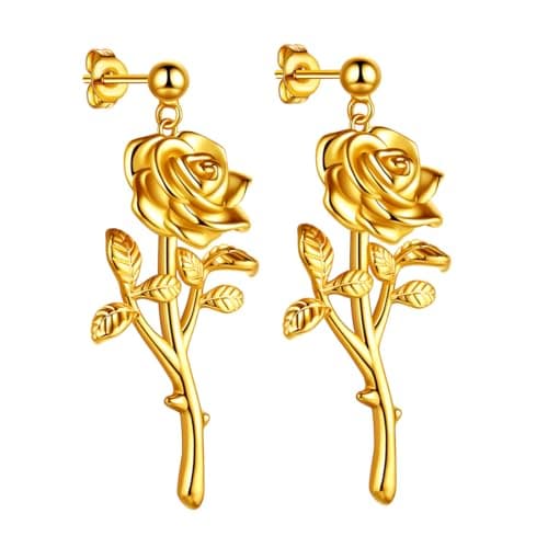 Image of SEIHOP Rose Stud Earrings Flower Earring Elegant 18K Gold Plated Jewelry Gifts for Women KE0065Y
