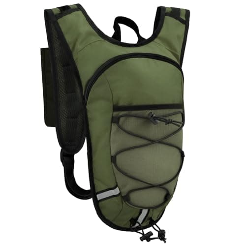 Image of DEVONWIDE Lightweight Hydration Backpack 2L Water Bladder Pack - Black | Water Backpack for Running, Cycling, Hiking | Anti-Theft, Reflective, with Phone Holder & Trekking Pole Loops Army Green