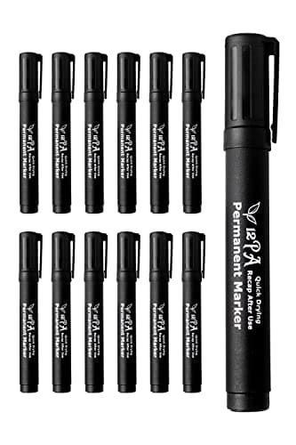 Image of 12PA 12 Black | Permanent Marker Pens | Thick Bullet Tip | Permanent Markers | Permanent Marker for Plastic, metal marker, Garden Marker Pen (12 Black Marker Pen)