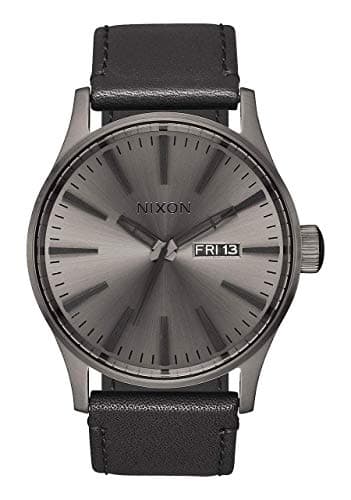 Image of NIXON Sentry Leather A105 - Matte Black/Gold - 100m Water Resistant Men's Analog Classic Watch (42mm Watch Face, 23mm Leather Band)