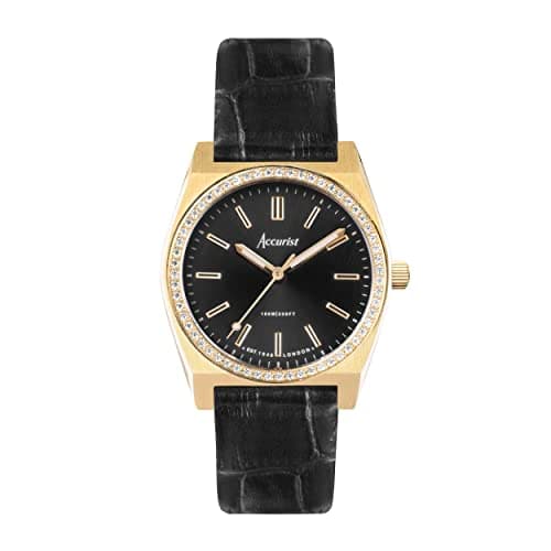 Image of Accurist Ladies Origin 32mm Quartz Watch in Black with Analogue Display, and Black Leather Strap 70014