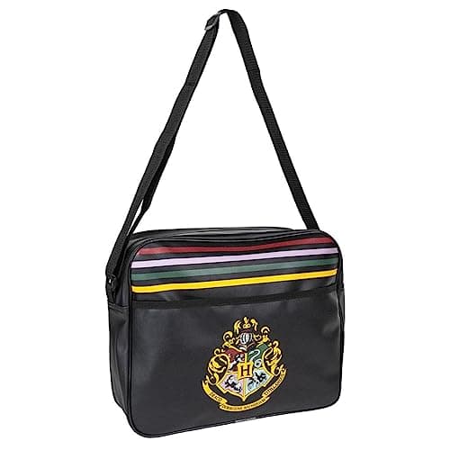 Image of Harry Potter Shoulder Bag - Black - 33 x 28 x 15 cm - 100% PVC - With Shoulder Strap and Zip Closure - Hogwarts Printed Design - Original Product Designed in Spain