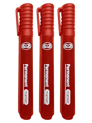 Image of JMS we create smsile - Red Permanent Markers with Thick Bullet Tip - Waterproof Quick Drying Smear Proof Pens Works on Cardboard, Plastic, Glass, Wood, Metal & Fabric For Colouring, Marking (3)