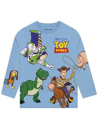 Image of Disney Toy Story Slinky Dog, Woody and Buzz Lightyear Boys Long Sleeve T Shirt, Soft Cotton Boys’ T-Shirts, 3-4 Years Blue