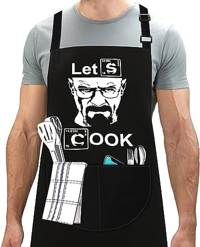 Image of LINEN CLOSET® Funny Bbq Aprons for Men Chef Kitchen Aprons Christmas Grilling Cooking Birthday Gifts for Father Dad Grandad Husband with Pockets- Lets Cook Apron