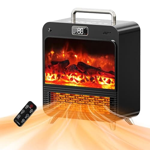 Image of Home Harbour Electric Space Heater with 3D Flame Effect | 1500W Portable Space Heater for Indoor Use, Adjustable Thermostat, Remote Control, Timer, ECO Mode, Overheat Protection, Quiet, Black