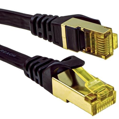 Image of kenable Flat Cat7 Ethernet Cable FTP Shielded 600MHz 10Gbps Network LAN Patch Lead RJ45 4m Black