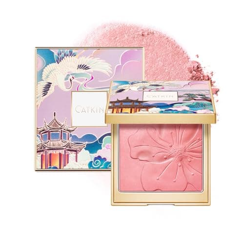 Image of CATKIN Powder Blush, Blusher & Highlighter Make Up for Cheeks, Highly Pigmented and Buildable, Nude Coral Pink Shimmering Blush Creates a Lightweight Natural Finish, 10g