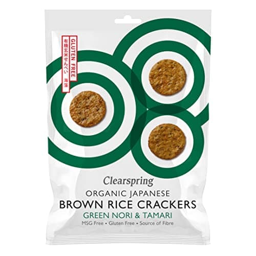 Image of Clearspring Organic Japanese Brown Rice Crackers | Green Nori & Tamari | 40g | Gluten Free | High in Fibre | Vegan | Great Taste Awards