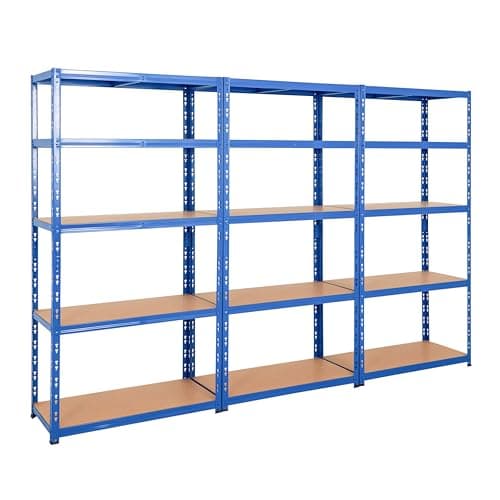 Image of BiGDUG Heavy Duty Garage Shelving Unit 3 Bay - 179x90x45 cm - 200kg UDL Per Shelf (1000kg Per Bay) - 3x Blue Storage Shelves - 5 Tier Shed Shelving