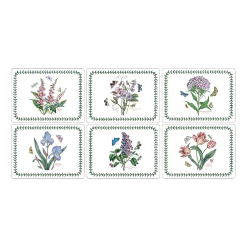 Image of Pimpernel x Botanic Garden Set of 6 Placemats for Table - 5mm Cork Backed Placemats with Classic Laurel Leaf Border and Floral Design, Heat Resistant to Protect Surfaces