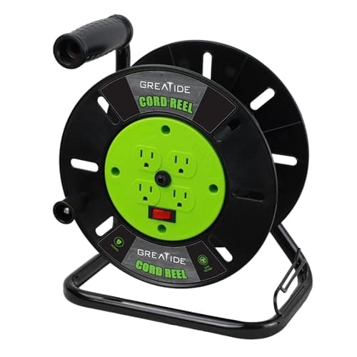 Image of GREATIDE - Heavy Duty Extension Cord Storage Reel with 4 Grounded Outlets, 10A Circuit Breaker, Retractable Hand Wind, Hand Crank Portable Open Cable Reel