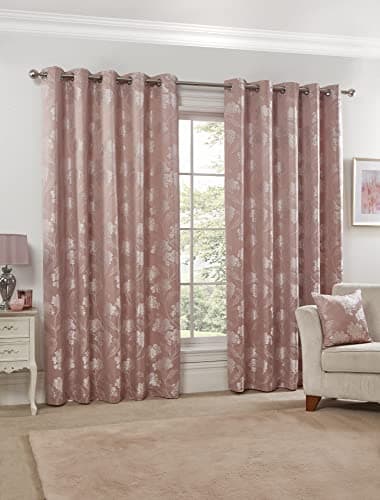 Image of Emma Barclay – Fully Lined Curtains for Bedroom Living Room Jacquard Eyelet Two panel Floral Curtains Blossom Collection Blush Pink Width 66 x Drop 72" (168 x 183cm)