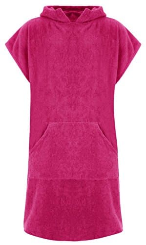 Image of Adore Childrens Hooded 100% Cotton Changing Robe with Pocket Beach Terry Towelling Poncho Towel Swimming Surf,Pink, 10-13 Years