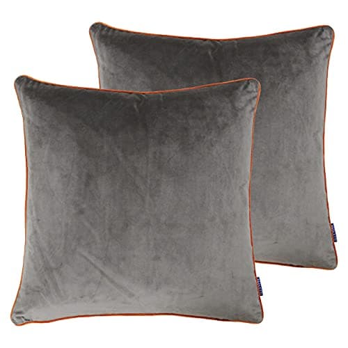 Image of Paoletti Meridian Twin Pack Polyester Filled Cushions, Mocha/Pumpkin, 55 x 55cm