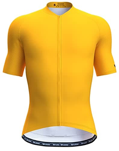 Image of Wulibike Mens Cycling Jersey Top - Full Zip Breathable With Pockets, Road Cycling, Lemon Yellow, Size S
