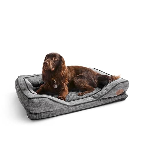 Image of Silentnight Orthopaedic Dog Bed - Cosy Comfortable Pet Bed with Ergonomic Foam Body & Head Support - Super Soft & Sturdy Woven Removable Washable Cover, Non-Slip Base, Medium 59x80cm, Grey