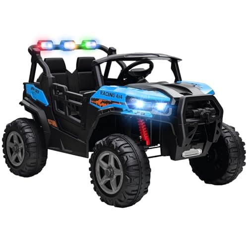 Image of AIYAPLAY 24V Electric Ride on Car, 2-Seater Electric Car for Kids with Remote Control, Light, Bluetooth, Soft Start, Suspension Spring, 2 Motors Children Ride on Toy UTV Truck, Blue