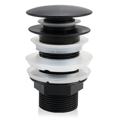 Image of Click Clack Basin Waste Unslotted,Pop up Sink Plug Replacement Matt Black Click Clack Sprung Plug Without Overflow Bathroom Sink Waste Pop up Basin Waste Standard G 1 1/4" BSP Connection