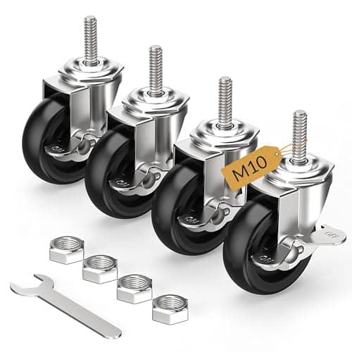 Image of HOLKIE Castor Wheels 75mm with Brakes Set of 4 Heavy Duty, M10 x 1.5 x 30mm Threaded Stem Caster Locking Swivel Trolley Furniture Casters Black