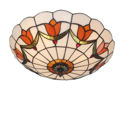 Image of Skyweel 16 Inch Tiffany Style Ceiling Light Flush Mount Ceiling Light Flower Vintage Chandeliers Bedroom Pendant Lighting Fixtures E27 Bulbs (16 Inch Orange)