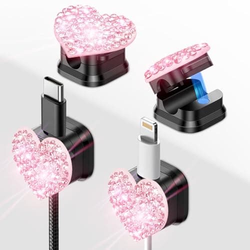 Image of Mifoneix Bling Cord Organizer Holder,Heart Shape Magnetic Cable Clips with Strong Adhesive，Desk Cable Holder & Phone Charging Cords Wire Management for Home,Office,Car,Nightstand (Pink 4 Pack)