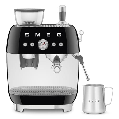 Image of Smeg EGF03BLUK Espresso Coffee Machine with Grinder, 20 Bar Pump, 2.4L, 1650W, Black