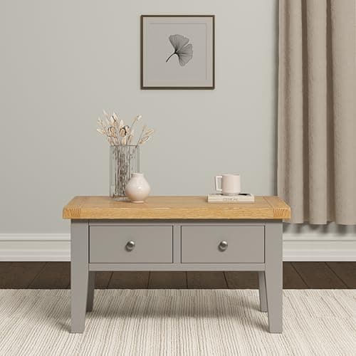 Image of Seconique Windsor 2 Drawer Coffee Table in Pebble Grey/Oak