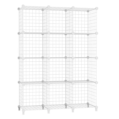 Image of AWTATOS Cube Storage Unit, 12 Cube Wire Storage Shelves, Multifunctional DIY bookcases and Shelving Units Perfect for Office/Livingroom/kitchen/Bathroom, White USCIH12WE