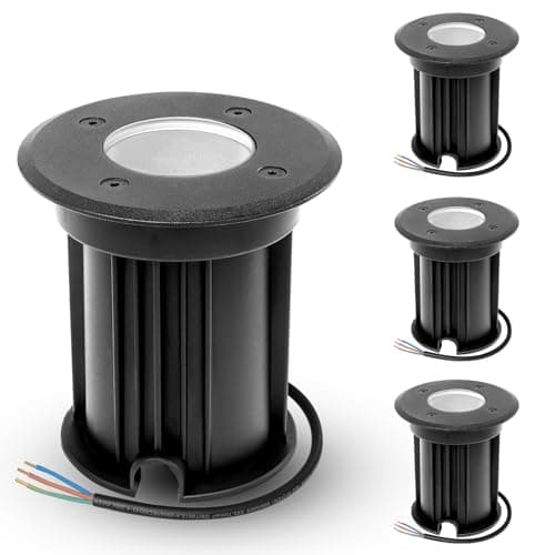 Image of YindaLux 4 x Outdoor Recessed Ground Spotlights, Black, 4 Pcs, Modern Style, IP67 Waterproof, GU10 Socket, 230 V, Outdoor Garden, Balcony, Stairs, Driveway, Lawns, Pools, House Facades